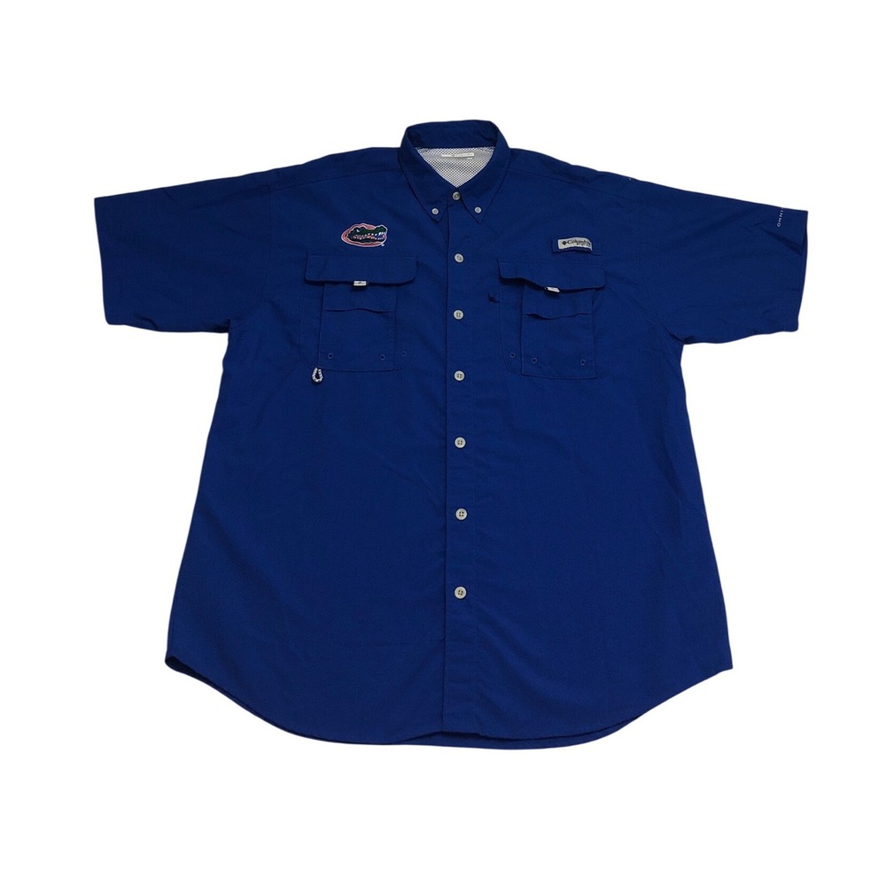 Columbia PFG Florida Gators Bahama II Vented Fishing Shirt Mens Medium Blue